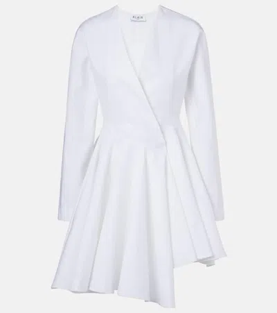 Alaïa Asym Belt Dress In Poplin In Weiss