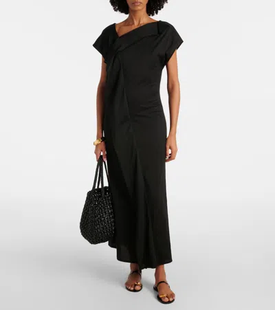 Plan C Asymmetric Draped Midi Dress In Schwarz