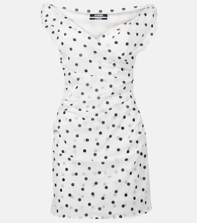 Jacquemus 'the Rita' White Dress With V-neck And Polka Dot Motif