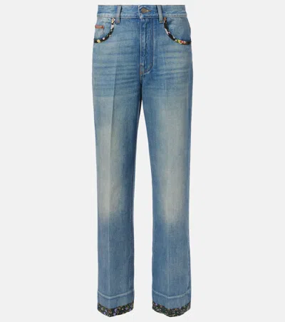Valentino High Rise Viscose Straight Jeans In Blue