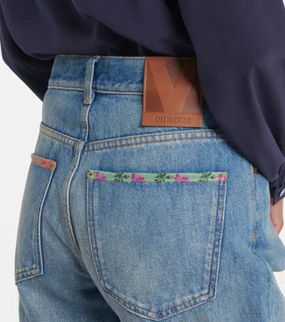 Valentino High Rise Viscose Straight Jeans In Blue