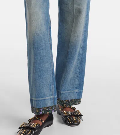 Valentino High Rise Viscose Straight Jeans In Blue