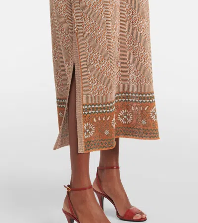Valentino Metallic Intarsia-knit Midi Dress In Ginger Orange/gold