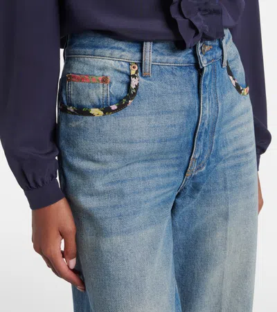 Valentino High Rise Viscose Straight Jeans In Blue