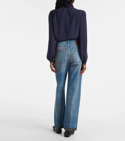 Valentino High Rise Viscose Straight Jeans In Blue
