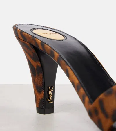 Saint Laurent Mule Jill In Gros-grain Leopard Print In Yellow