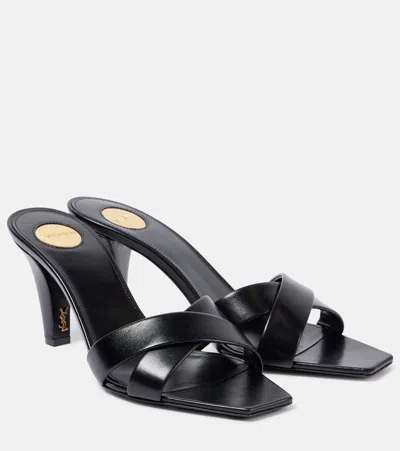 Saint Laurent Jill Mules With Square Toe And Cross Strap Design In Black