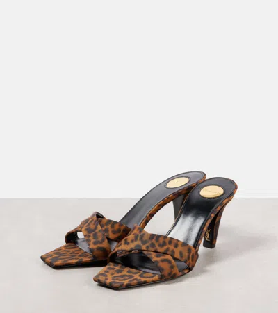 Saint Laurent Mule Jill In Gros-grain Leopard Print In Yellow