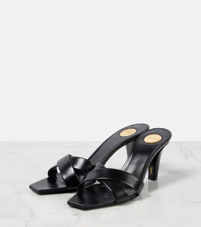 Saint Laurent Jill Mules With Square Toe And Cross Strap Design In Black