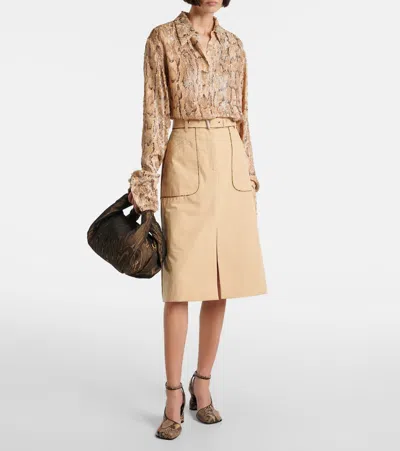 Dries Van Noten Womens Beige Belted Two-patch-pockets Cotton-poplin Midi Skirt In Beige
