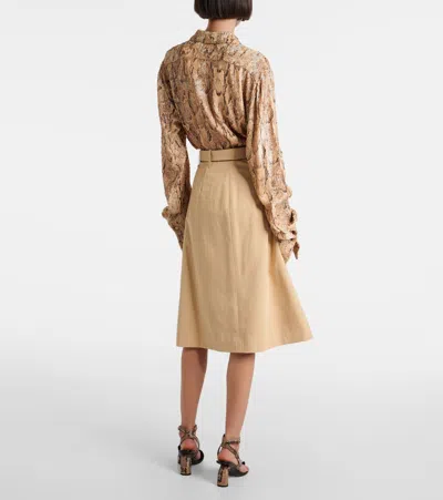 Dries Van Noten Womens Beige Belted Two-patch-pockets Cotton-poplin Midi Skirt In Beige