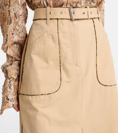 Dries Van Noten Womens Beige Belted Two-patch-pockets Cotton-poplin Midi Skirt In Beige