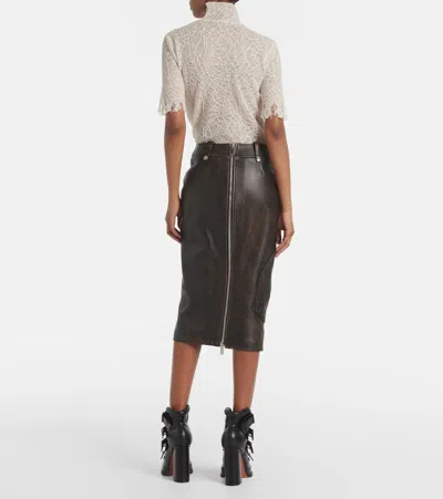 Alexander Mcqueen Antiqued Leather Pencil Skirt In Brown