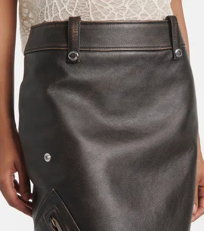Alexander Mcqueen Antiqued Leather Pencil Skirt In Brown