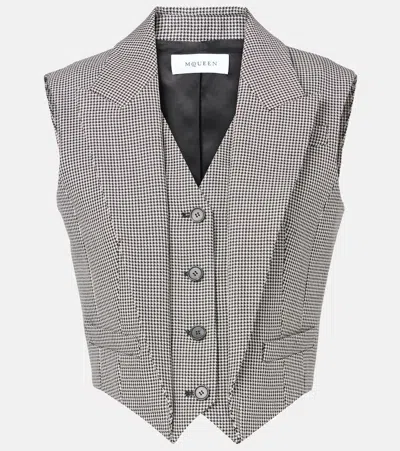 Alexander Mcqueen Houndstooth Wool And Mohair Vest In Black