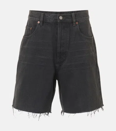 Saint Laurent Faded Denim Bermuda Shorts In Black