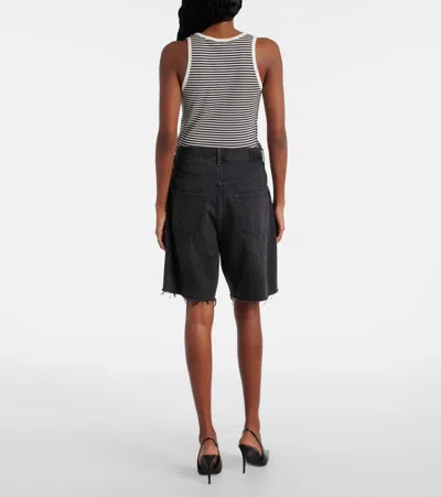 Saint Laurent Faded Denim Bermuda Shorts In Black