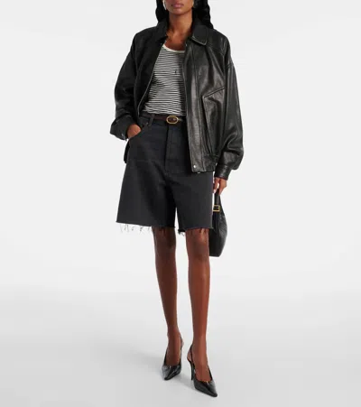 Saint Laurent Faded Denim Bermuda Shorts In Black