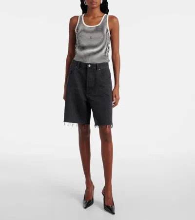 Saint Laurent Faded Denim Bermuda Shorts In Black