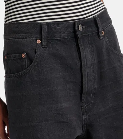 Saint Laurent Faded Denim Bermuda Shorts In Black