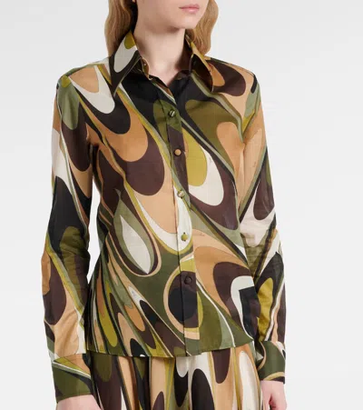 Pucci Onde Cotton Muslin Shirt In Green