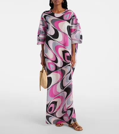 Pucci Wave Print Cotton Kaftan In Black