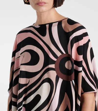 Pucci Abstract Pattern Silk Shirt With Long Sleeves In Beige