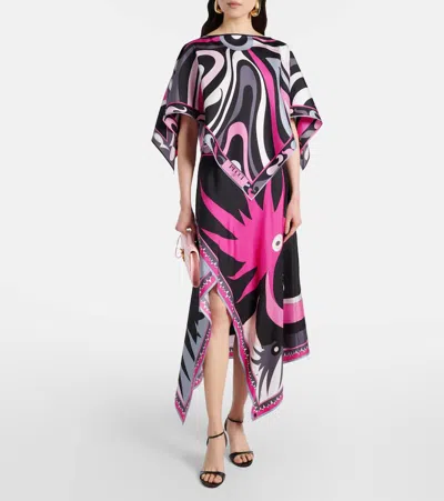 Pucci Stella Print Asymmetrical Midi Skirt In Black