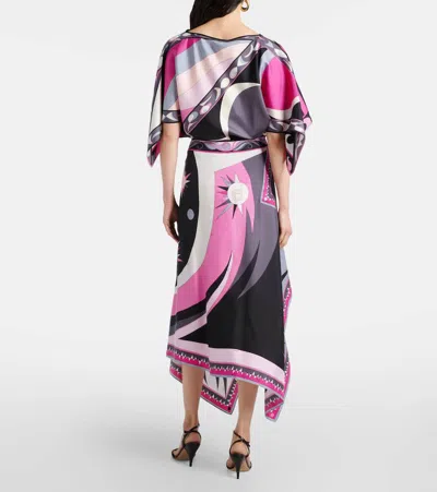 Pucci Stella Print Asymmetrical Midi Skirt In Black