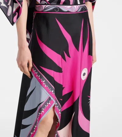 Pucci Stella Print Asymmetrical Midi Skirt In Black