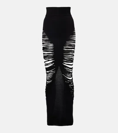 Rick Owens Long Skirt With Cut-out Design And Distressed Effect In Black