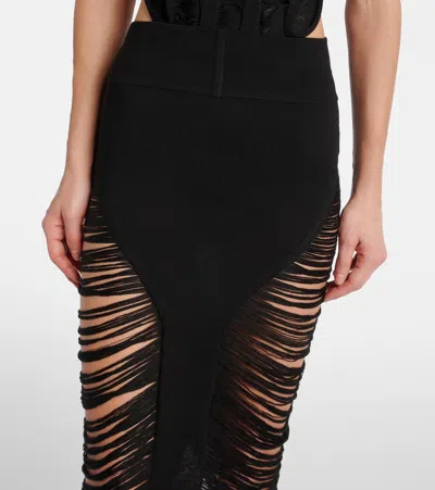 Rick Owens Long Skirt With Cut-out Design And Distressed Effect In Black