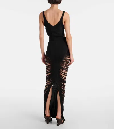 Rick Owens Long Skirt With Cut-out Design And Distressed Effect In Black