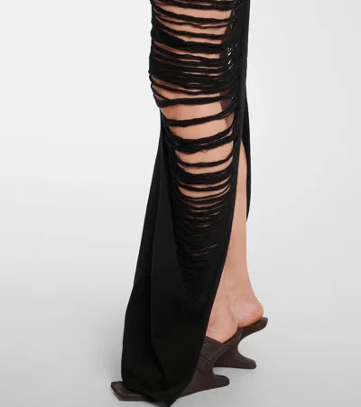 Rick Owens Long Skirt With Cut-out Design And Distressed Effect In Black