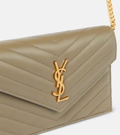 Saint Laurent Cassandre Envelope Leather Wallet On Chain In Green