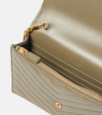 Saint Laurent Cassandre Envelope Leather Wallet On Chain In Green