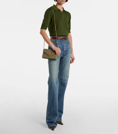 Saint Laurent Cassandre Envelope Leather Wallet On Chain In Green