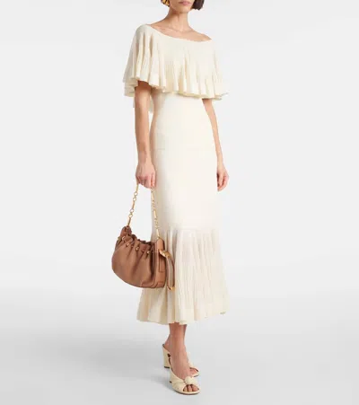 Zimmermann Illuminate Pleated Ribbed-knit Midi Skirt In White