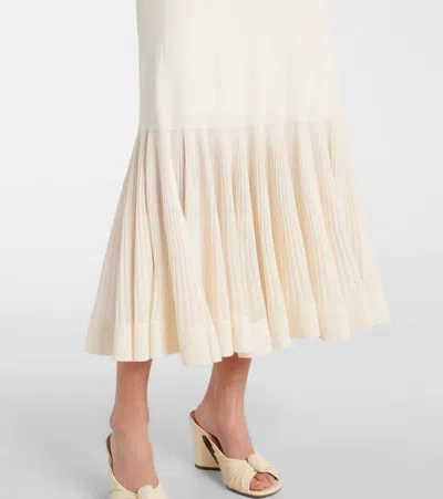 Zimmermann Illuminate Pleated Ribbed-knit Midi Skirt In White