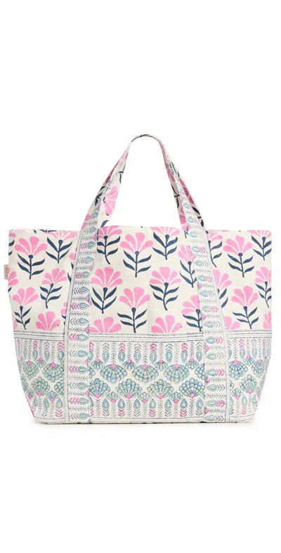 Bell Medium Beach Bag Fuschia Navy Flower In Fuschia Navy Flower