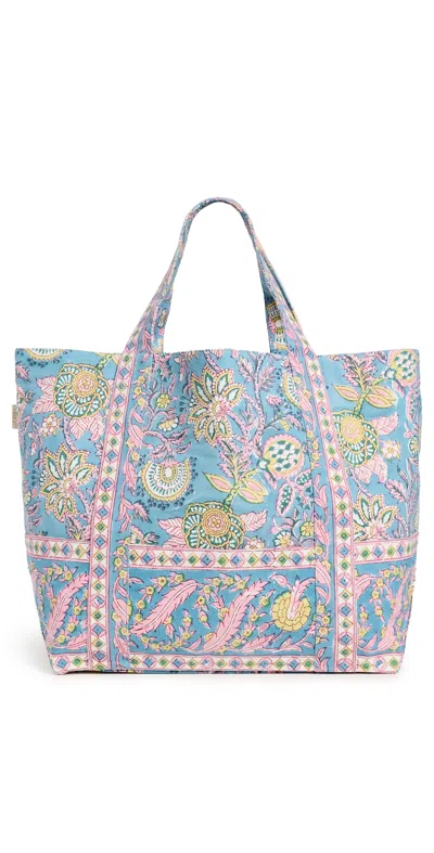 Bell Medium Beach Bag Blue Yellow Print In Blue Yellow Print