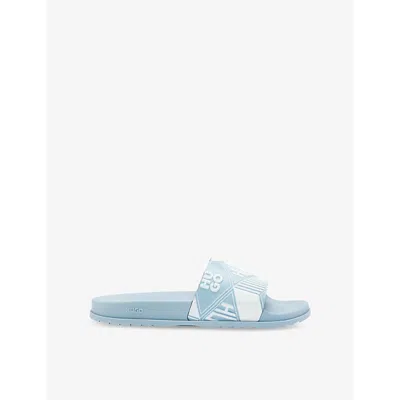 Hugo Boss Mens Hugo Geometric Logo-embossed Slides In Open Blue