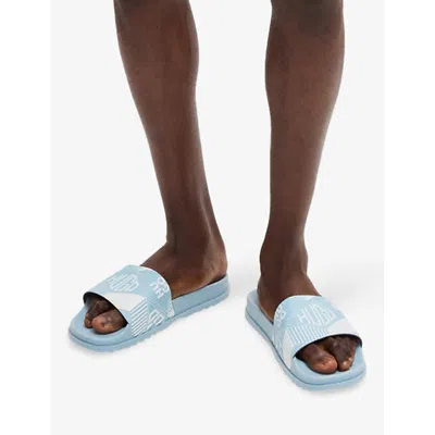 Hugo Boss Mens Hugo Geometric Logo-embossed Slides In Open Blue