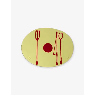 Corsi Design Table Mates Cutlery-print Resin Placemat 50cm In Yellow And Matt Cherry