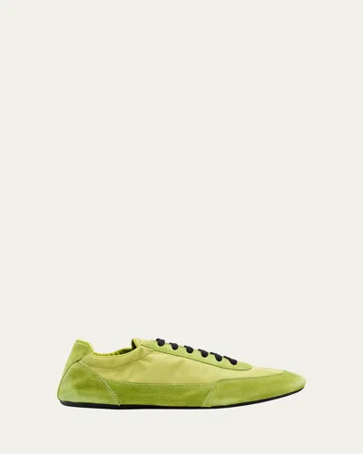 Prada Collapse Mixed Media Low Top Sneaker In Lime