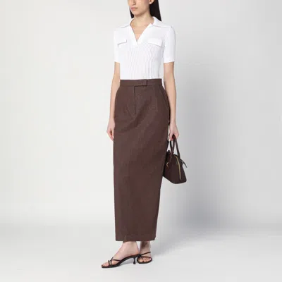 Max Mara Cotton With Denim Effect Long Skirt In Brown
