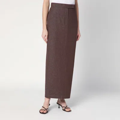 Max Mara Cotton With Denim Effect Long Skirt In Brown