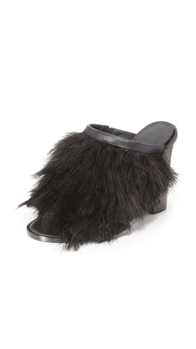 Tibi Bee Feathered Mules In Black