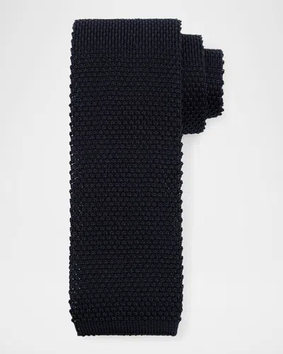 Brunello Cucinelli Navy Blue Silk Knit Tie In Blue