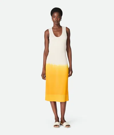 Bottega Veneta Viscose Overdye Dress In Chalk/mandarin